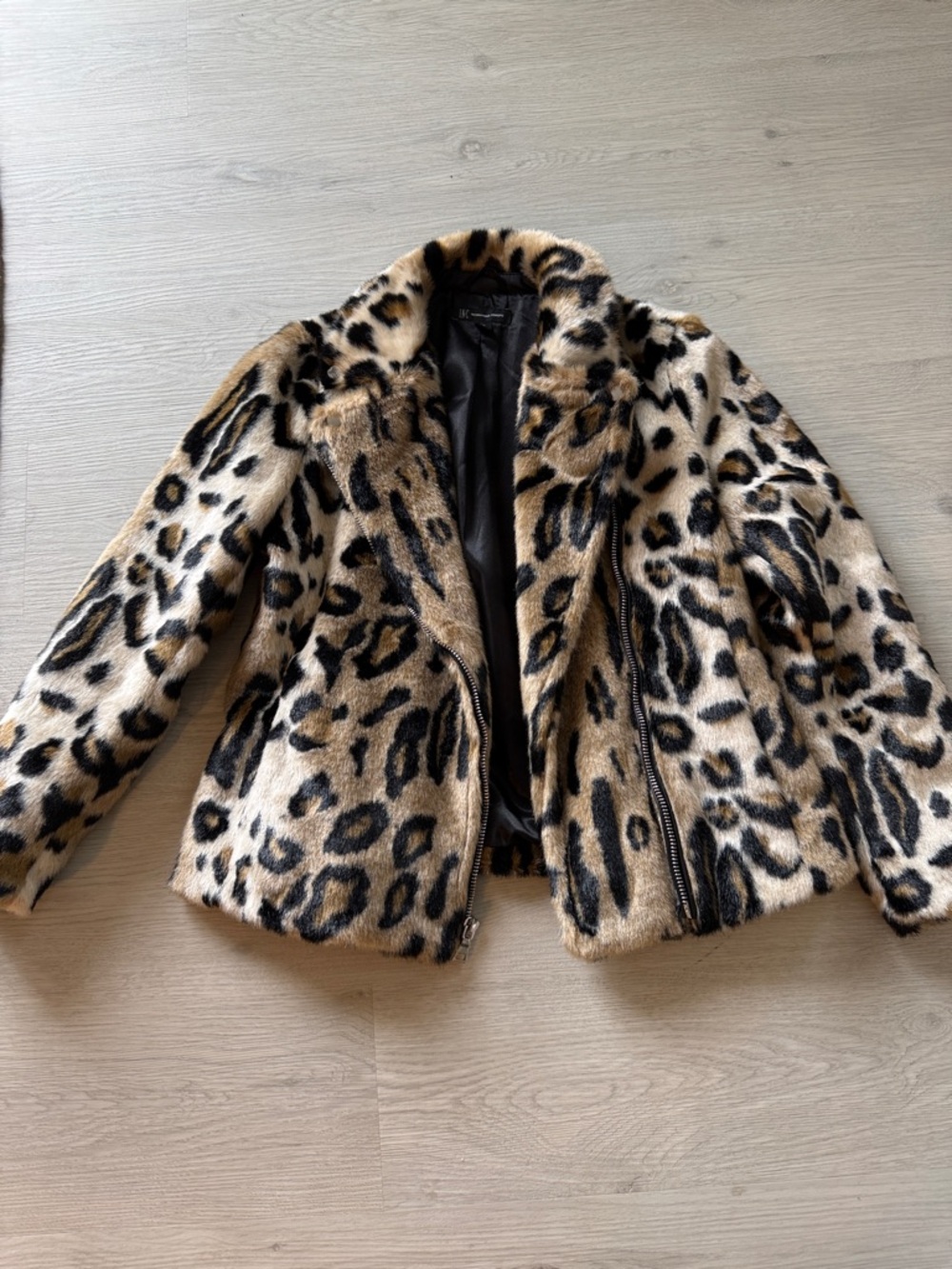 INC International Concepts Leopard-Print Faux Fur Jacket in Black & Tan
